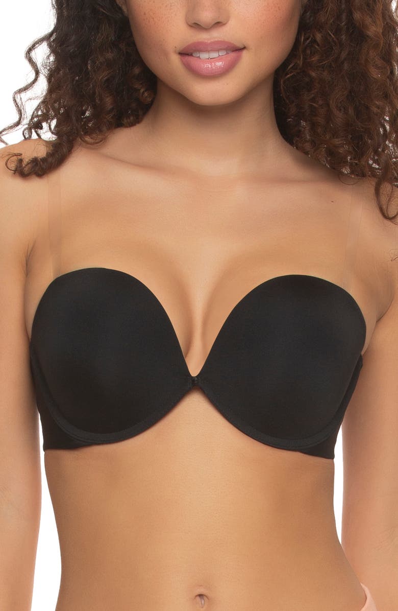 Felina Evolve Underwire Convertible Strapless Push-Up Plunge Bra, Alternate, color, Black