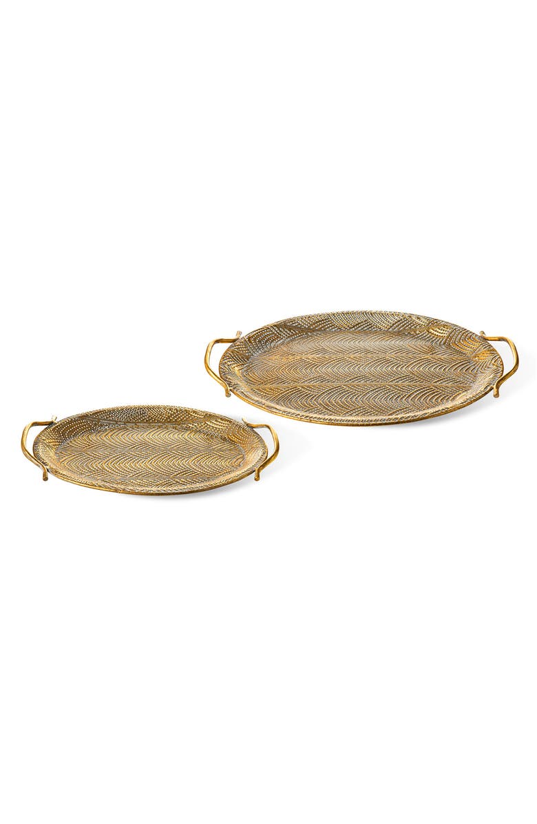 Glitzhome Set of 2 Metal Gold Decorative Tray with Handles, Main, color, Gold