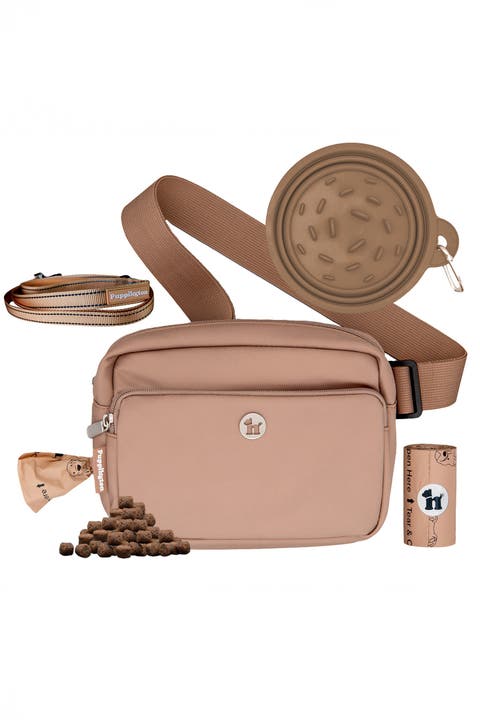 3-in-1 Dog Walking Bag with Waste Bags plus Travel Bowl and Reflective Leash