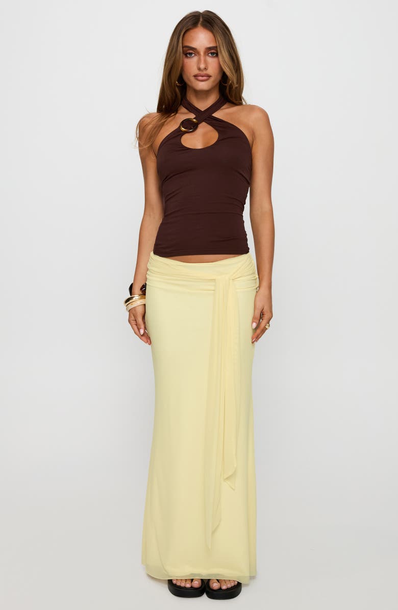 Princess Polly Caviar Tie Waist Maxi Skirt, Alternate, color, Lemon