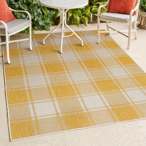 Jonathan Y Sabine Traditional Farmhouse Bold Gingham Indoor/outdoor Area Rug In Yellow/cream