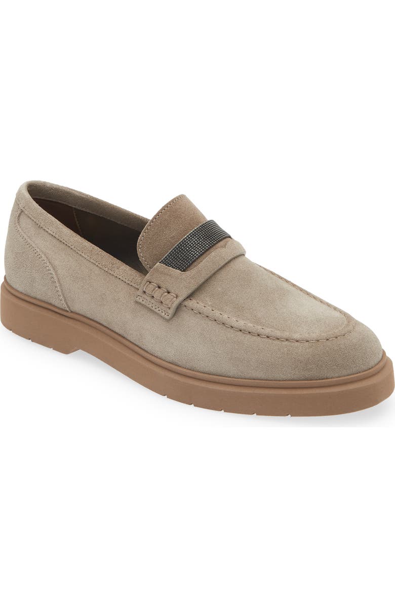 Brunello Cucinelli Monili Trim Suede Loafer, Main, color,
