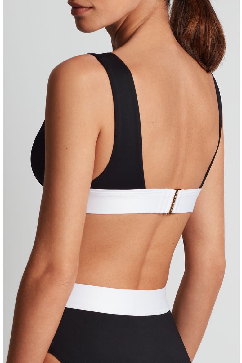 Banded Modern V-Neck Bikini Top, Alternate, color, BLACK