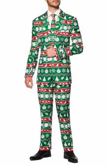 OppoSuits Christmas Green Nordic Trim Fit Suit & Tie