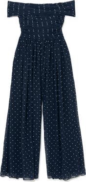 Reiss Margo Polka-Dot Bardot Wide-Leg Jumpsuit