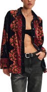 Free People One Night Placed Print Velvet Button-Up Shirt