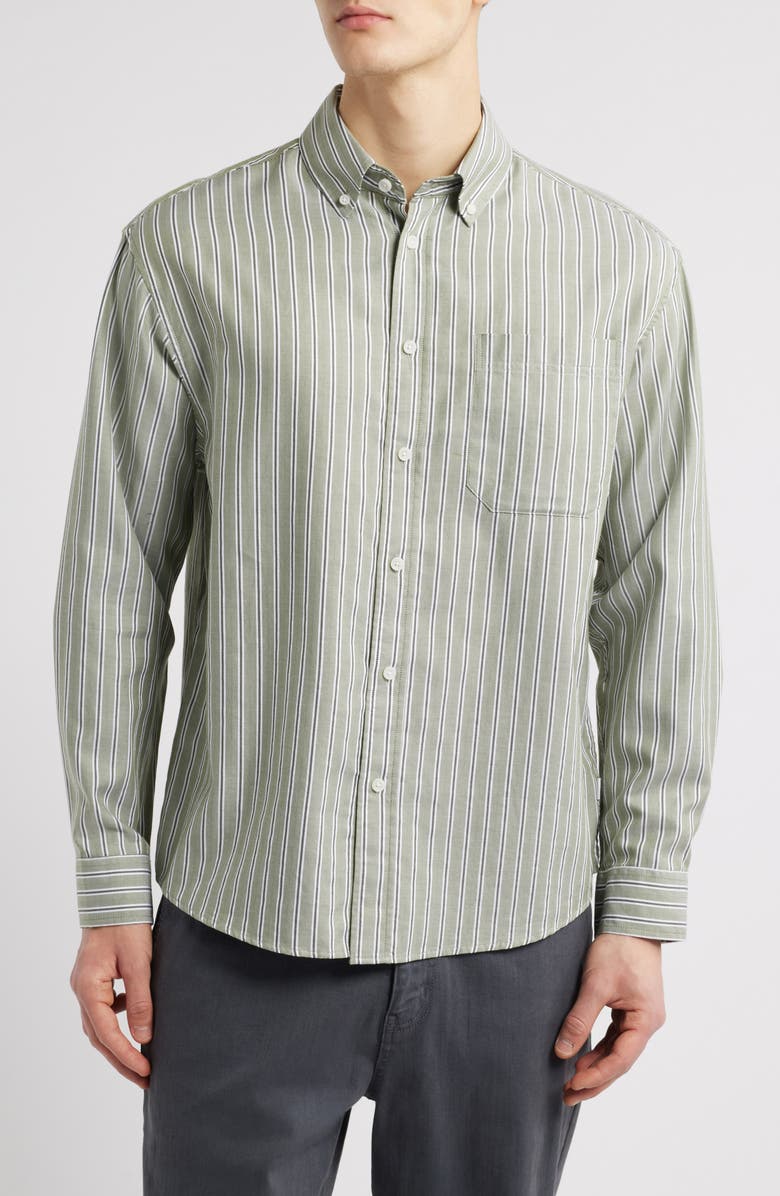 Les Deux Kolton Stripe Herringbone Cotton Poplin Button-Down Shirt, Main, color,