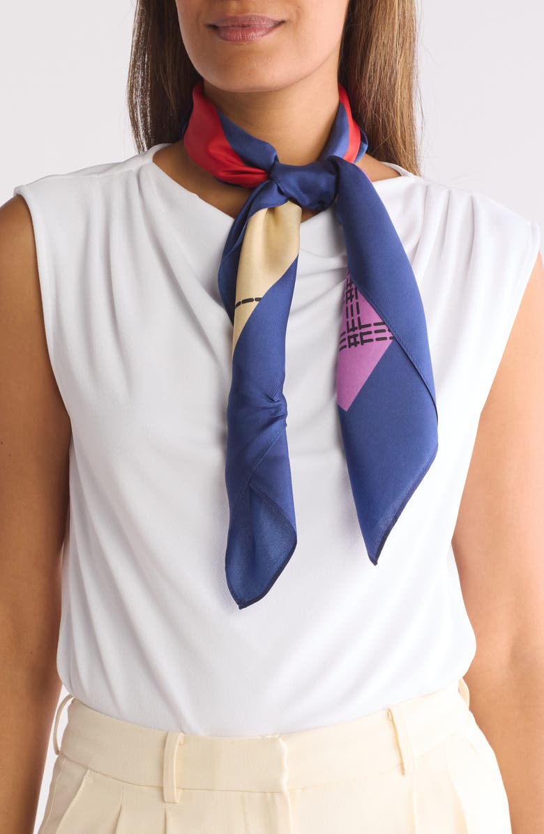 Kurt Geiger London Quilted Check Square Silk Scarf, Main, color, 