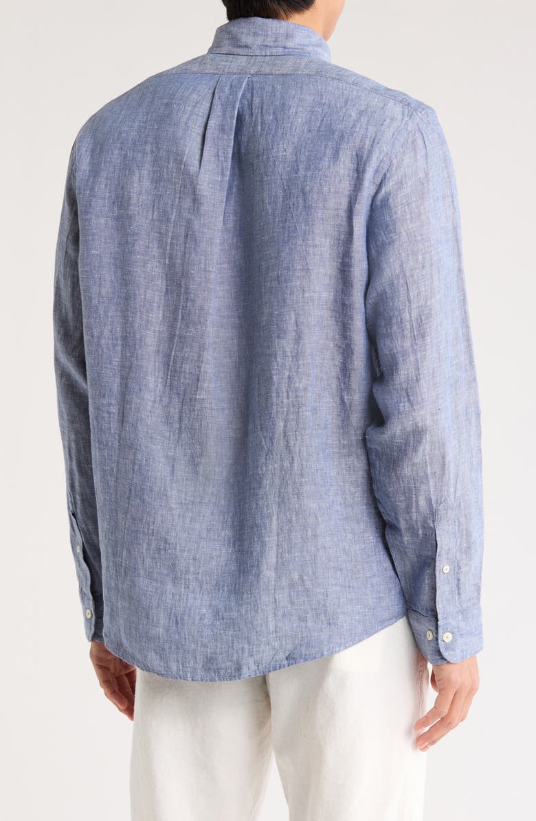 Brooks Brothers Regular Fit Linen Button-Down Shirt, Alternate, color, Navy