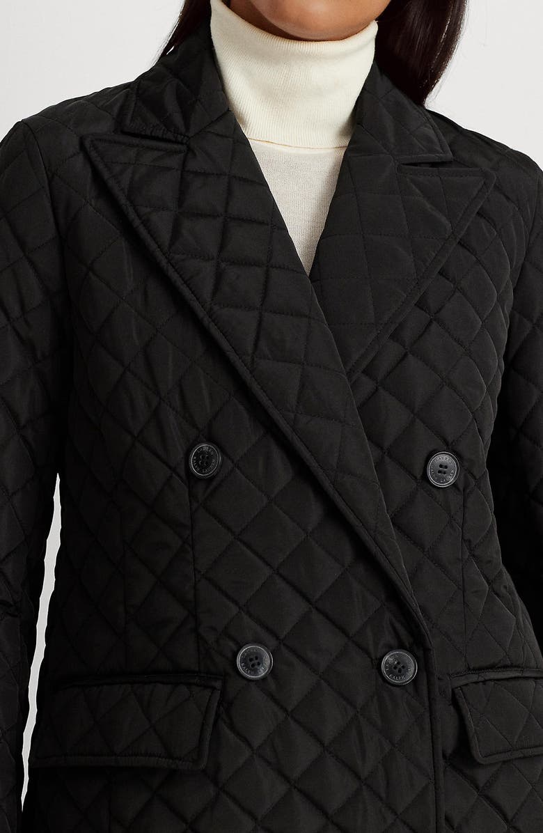 Lauren Ralph Lauren Crest Embroidered Quilted Double Breasted Coat, Alternate, color,