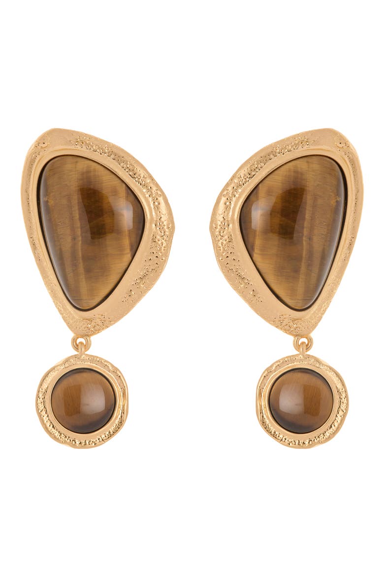 Tori Tumbled Stone Drop Earrings, Alternate, color, GOLD TONE / TIGERS EYE