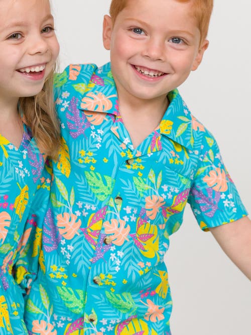 Shop Ruggedbutts Boys Short Sleeve Camp Shirt In Neon Tiki Vibes