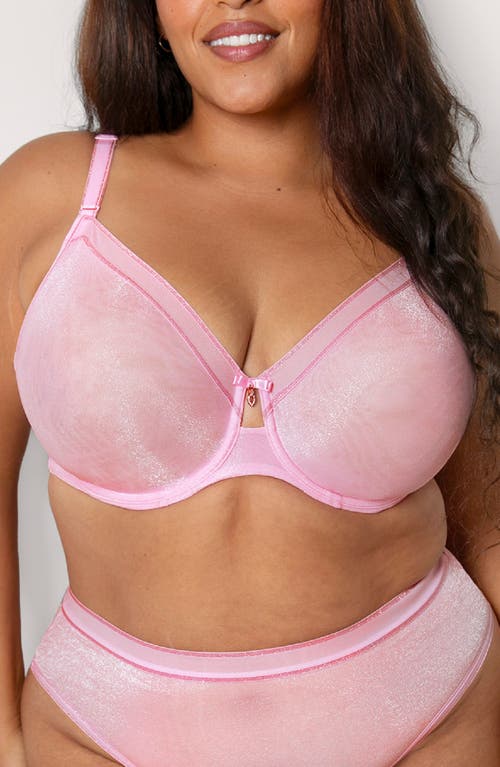 Curvy Couture Shimmer Unlined Underwire Bra in Pink Fizz Shimmer 