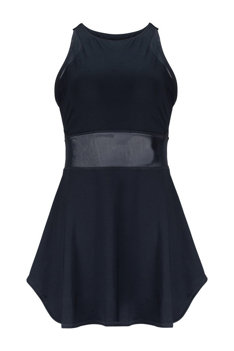 Leena Organic Cotton & Mesh Sport Dress, Main, color, Black