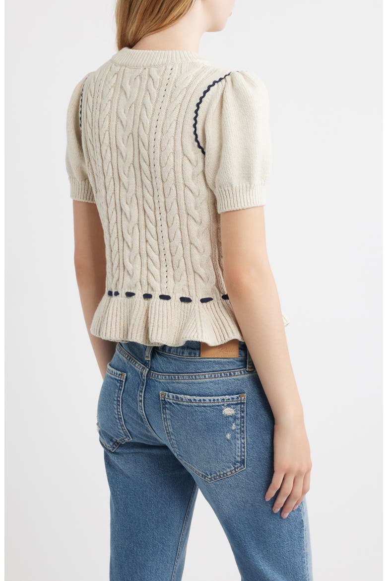 Chandi Cable Knit Puff Sleeve Sweater, Alternate, color, HEATHER OAT