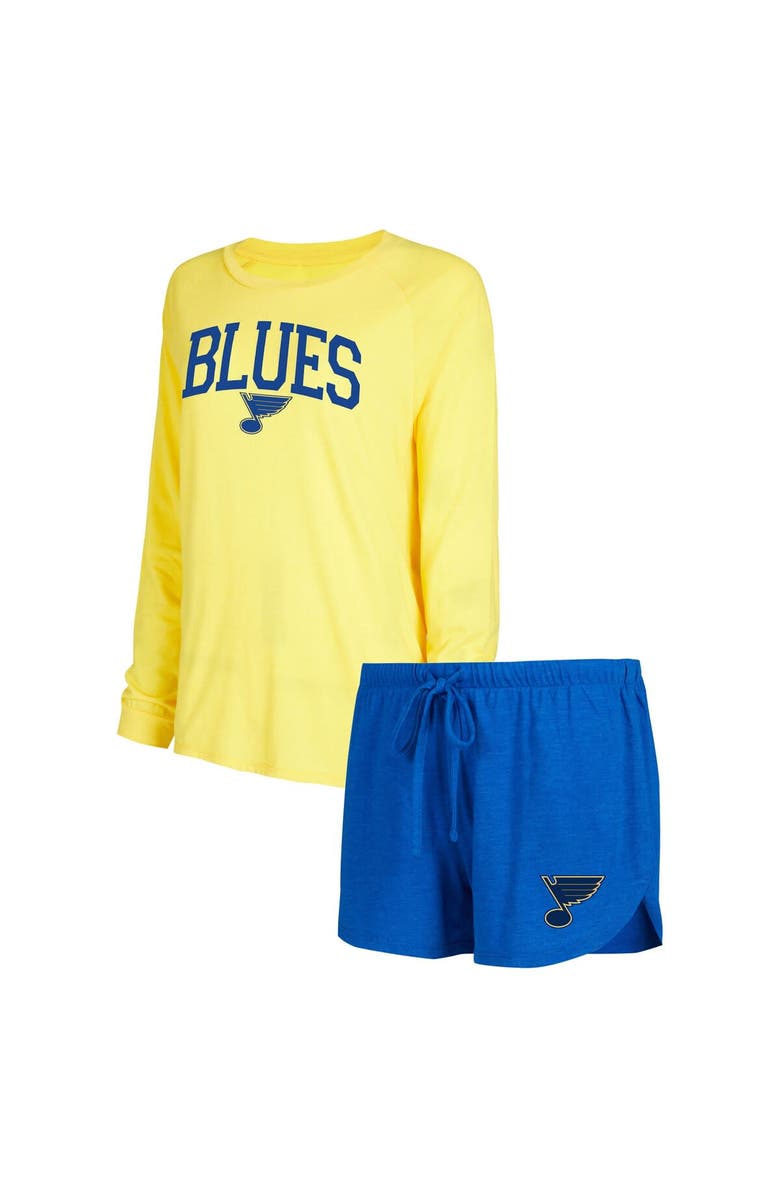 CONCEPTS SPORT Women's Concepts Sport Blue/Gold St. Louis Blues Meter Knit Long Sleeve Raglan Top & Shorts Sleep Set, Alternate, color, Blue