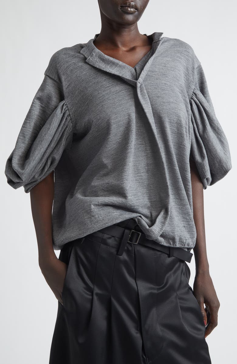 Junya Watanabe Fine Gauge Worsted Wool Jersey Sweater, Alternate, color, Top Gray