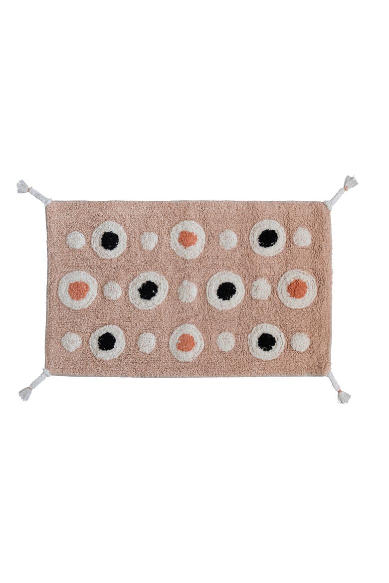 Boho Cotton Tufted Bath Mat with Circle Pattern and Tassels, Main, color, Pink