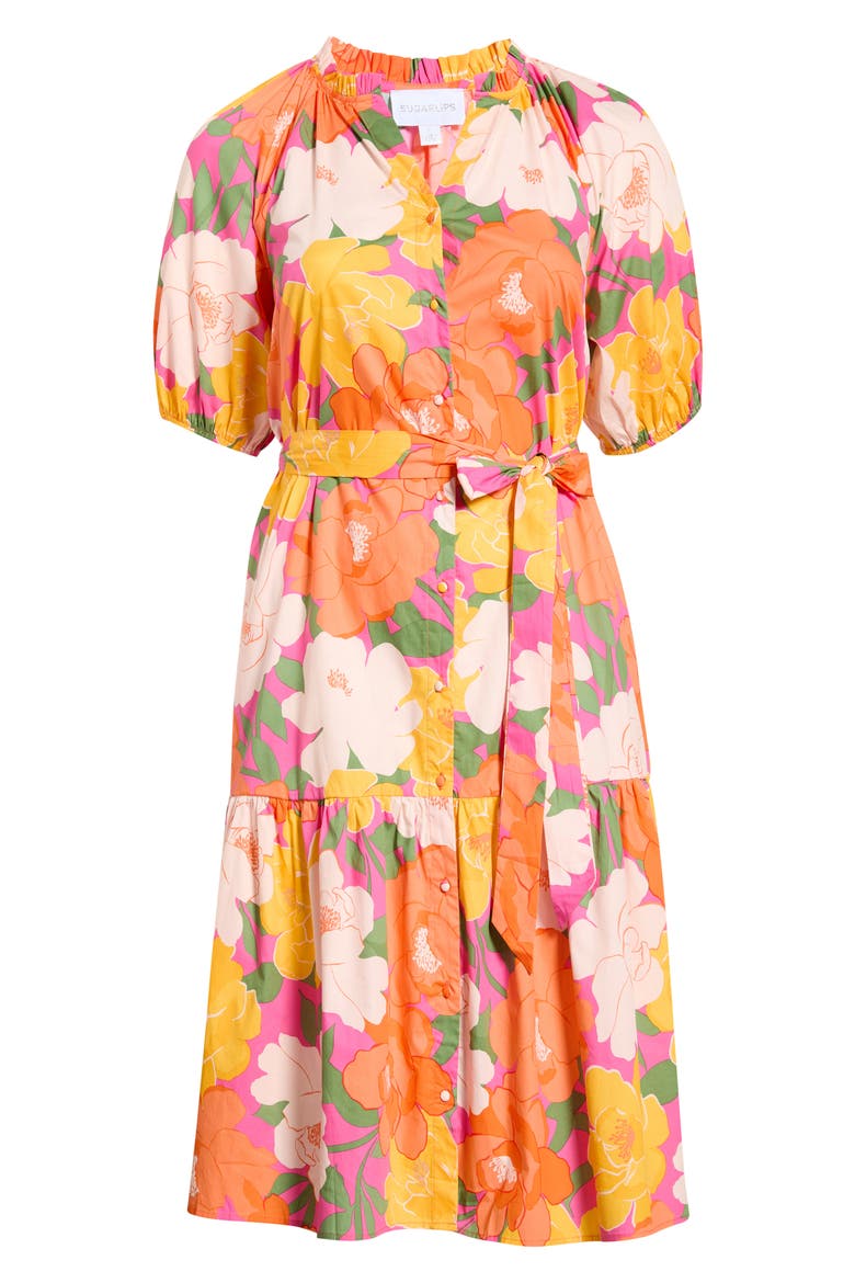 Milley Floral Wynette Tiered Midi Dress, Alternate, color, PINK-ORG-MUL