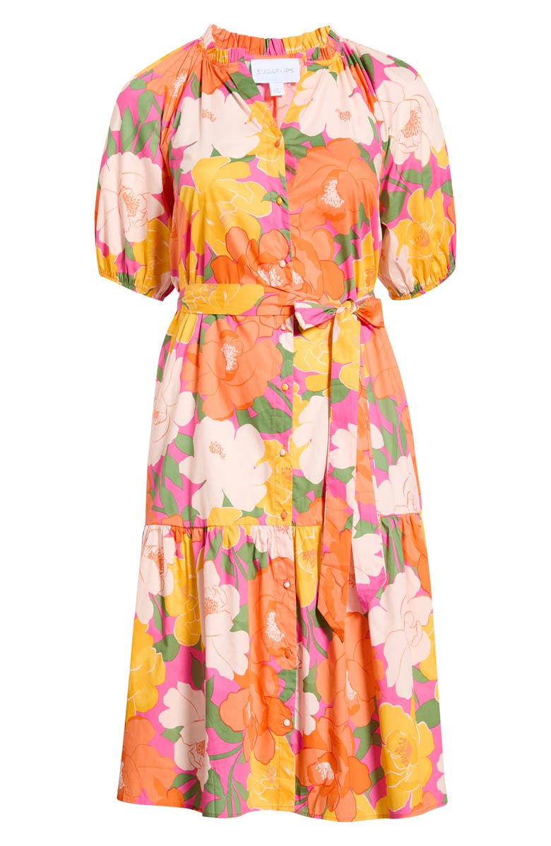 SUGARLIPS Milley Floral Wynette Tiered Midi Dress, Alternate, color, Pink-Org-Mul