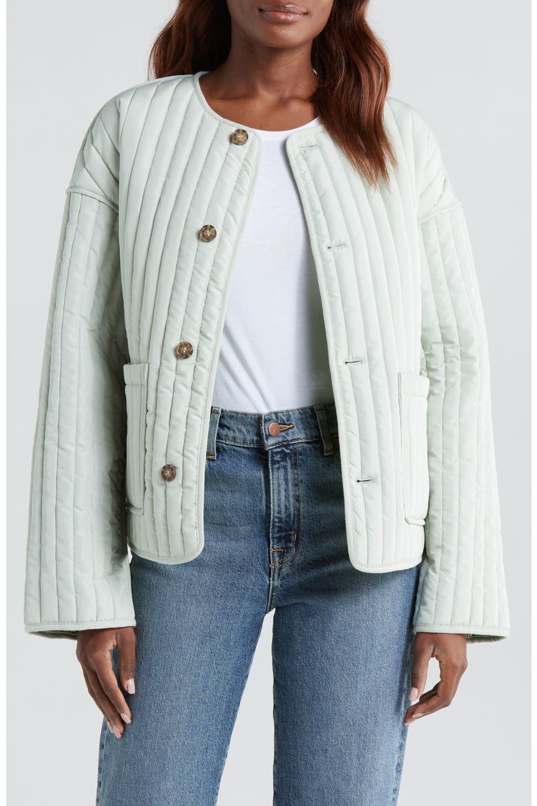 Reversible Quilted Jacket, Main, color, MINT AND GREEN FLORAL