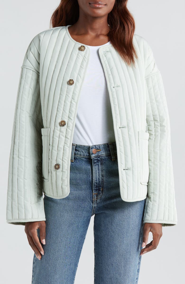 Lucky Brand Reversible Quilted Jacket, Main, color, Mint And Green Floral