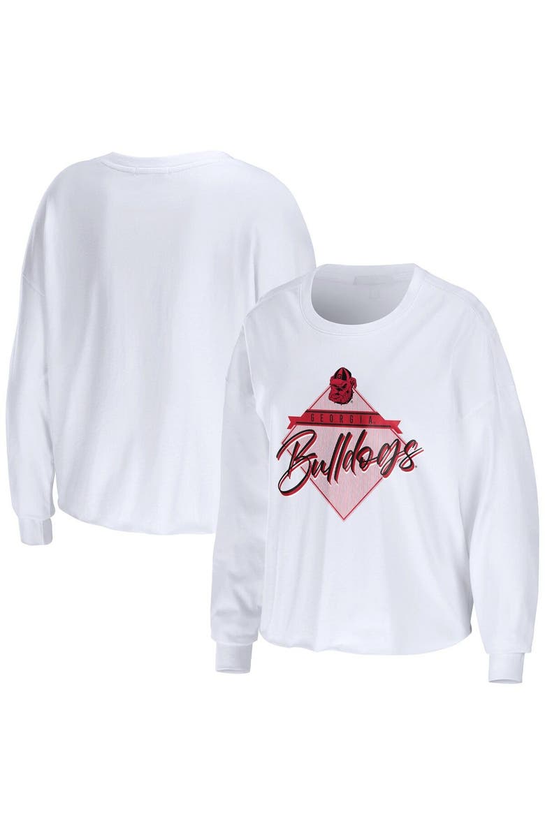 WEAR by Erin Andrews Women's WEAR by Erin Andrews White Georgia Bulldogs Diamond Long Sleeve Cropped T-Shirt, Main, color, White
