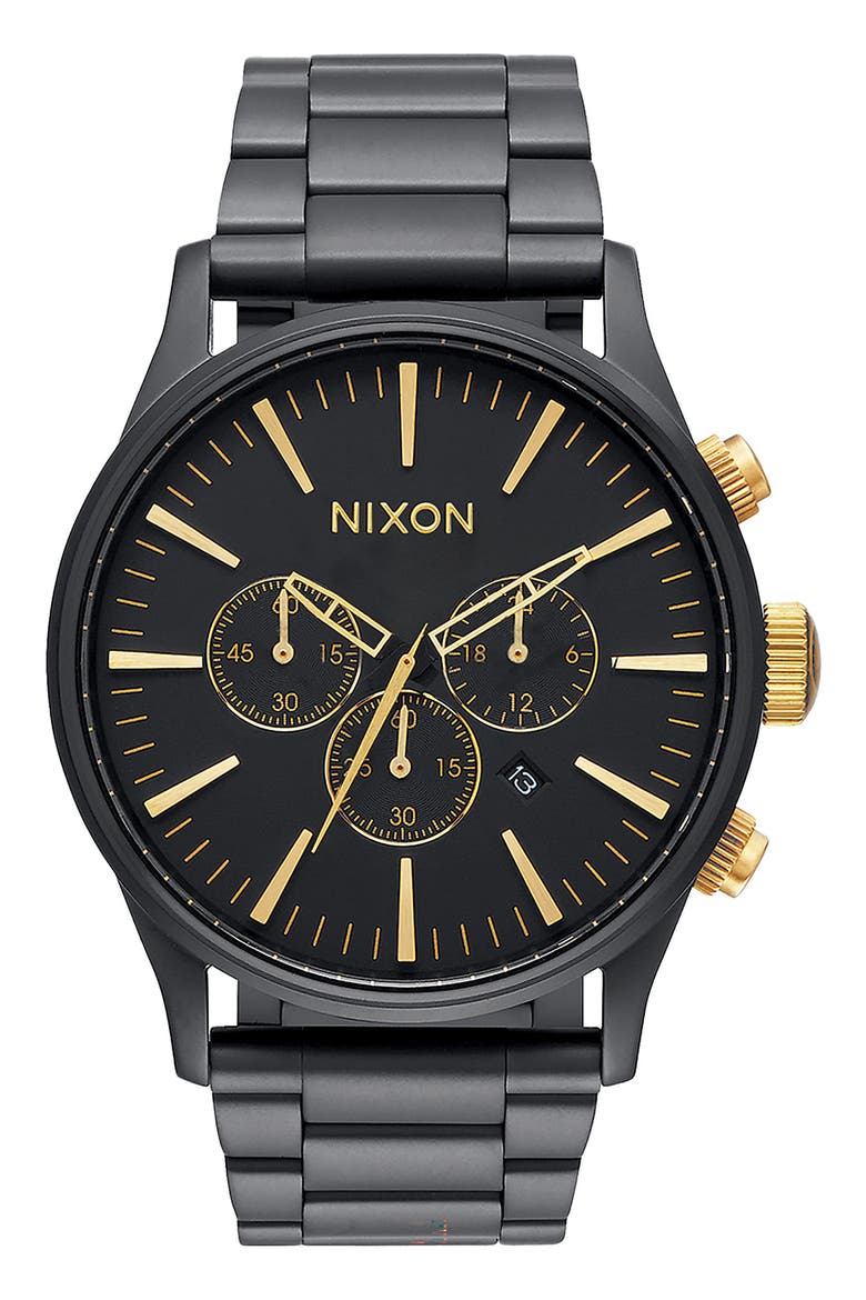 Sentry Chronograph Bracelet Watch, 42mm, Main, color, BLACK/GOLD