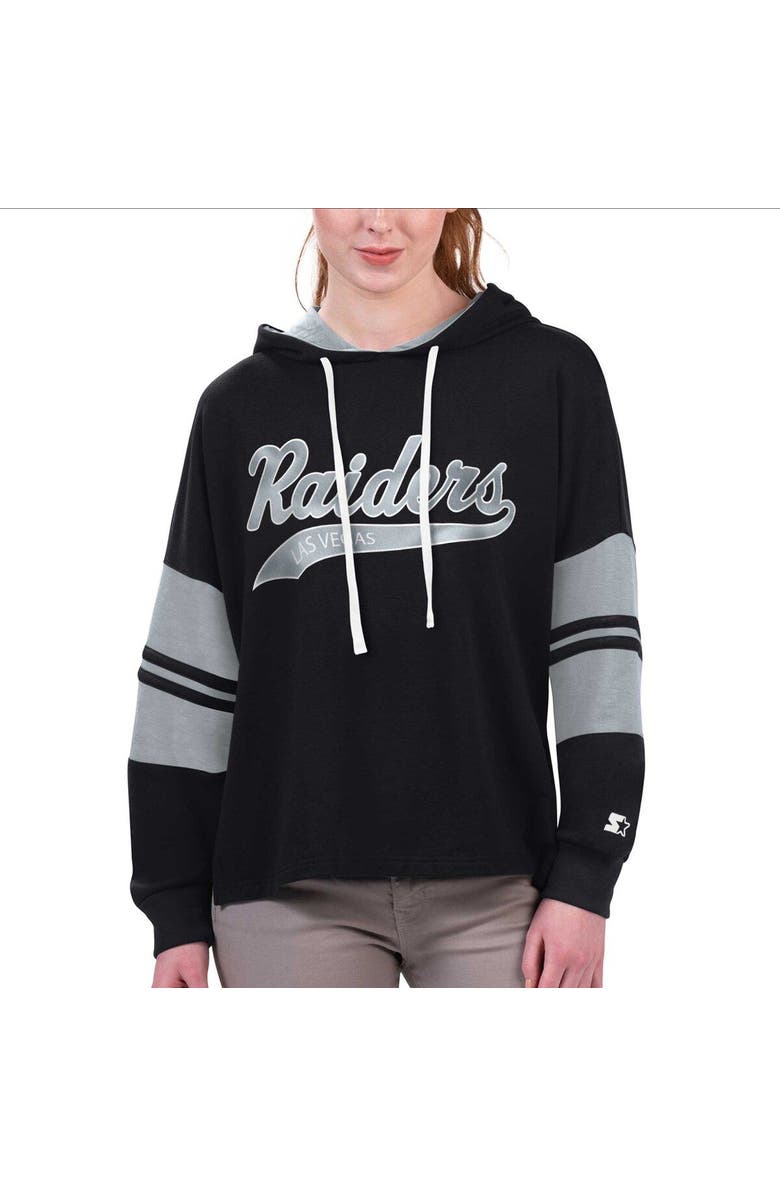 STARTER Women's Starter Black Las Vegas Raiders Bump And Run Long Sleeve Hoodie T-Shirt, Main, color, Black