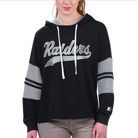 Women's Starter Black Las Vegas Raiders Bump And Run Long Sleeve Hoodie T-Shirt