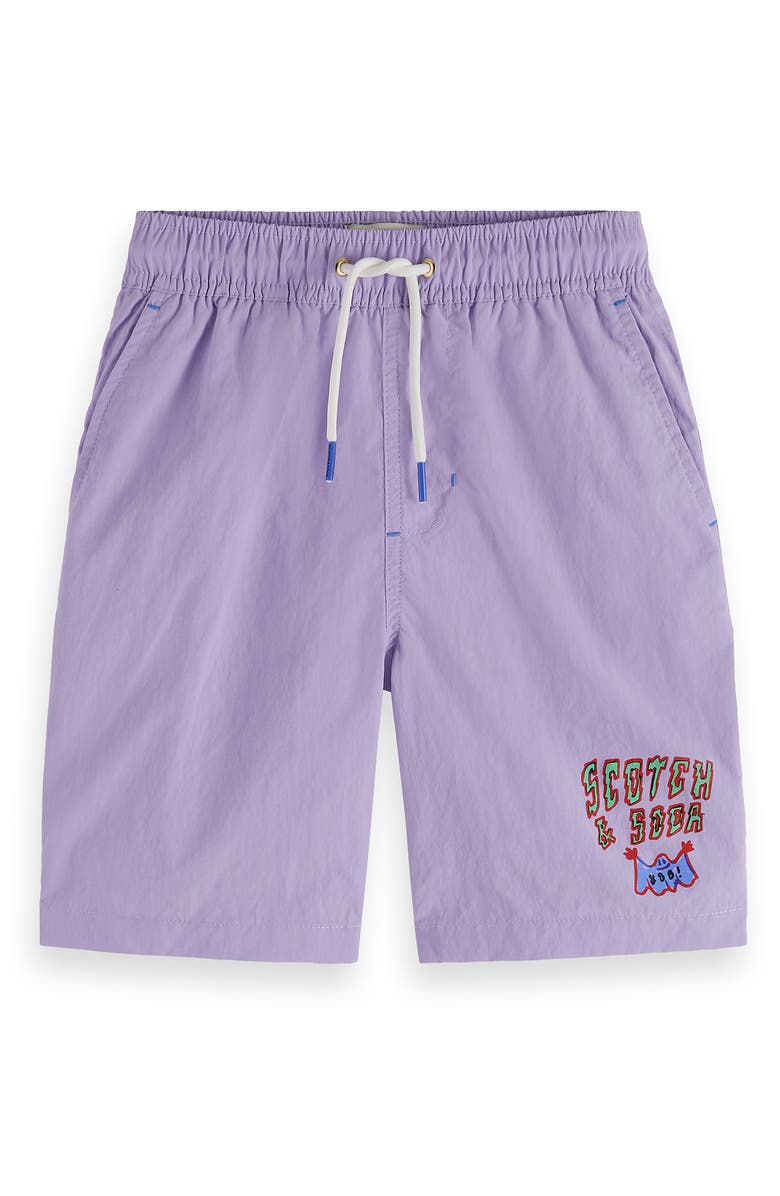 Scotch & Soda Kids' Logo Swim Trunks, Main, color, Bright Lavende