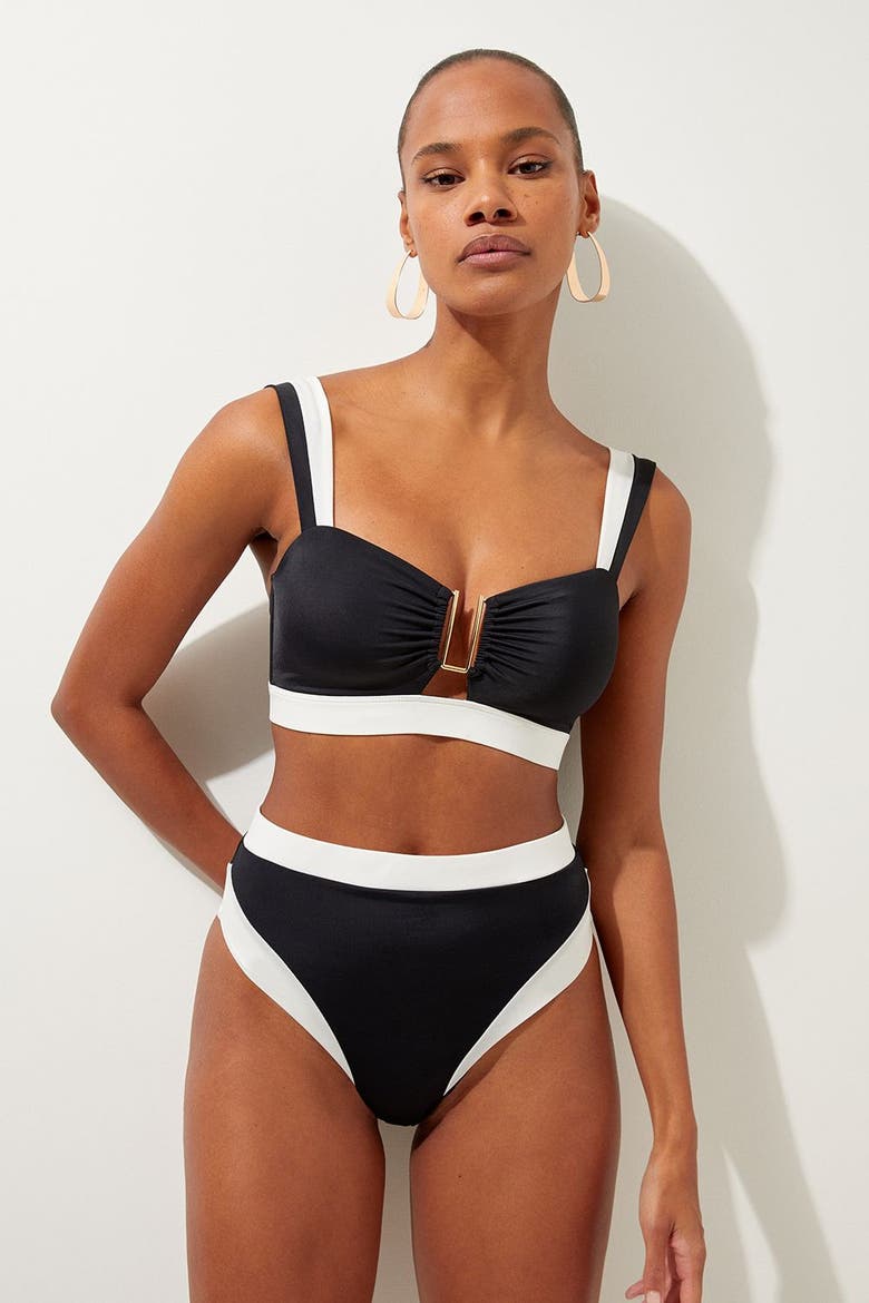 Trim Detail Detachable Strap Bikini Top, Alternate, color, Black