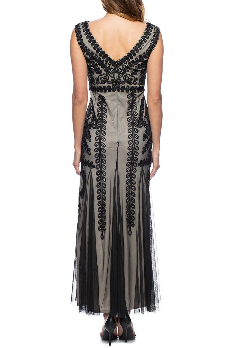 Sleeveless Embroidered Mesh Gown, Alternate, color, BLACK/ NUDE
