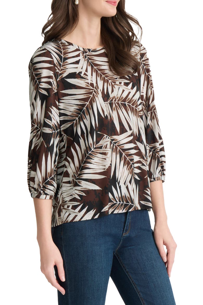 Button Shoulder Palm Print Top, Alternate, color, FUDGE MULTI