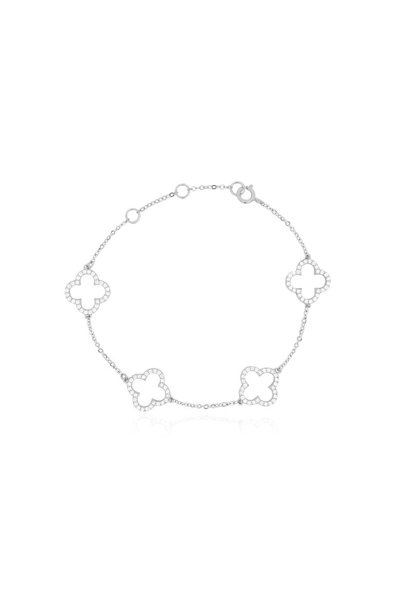 Small CZ Open Clover Bracelet, Main, color, Sterling Silver