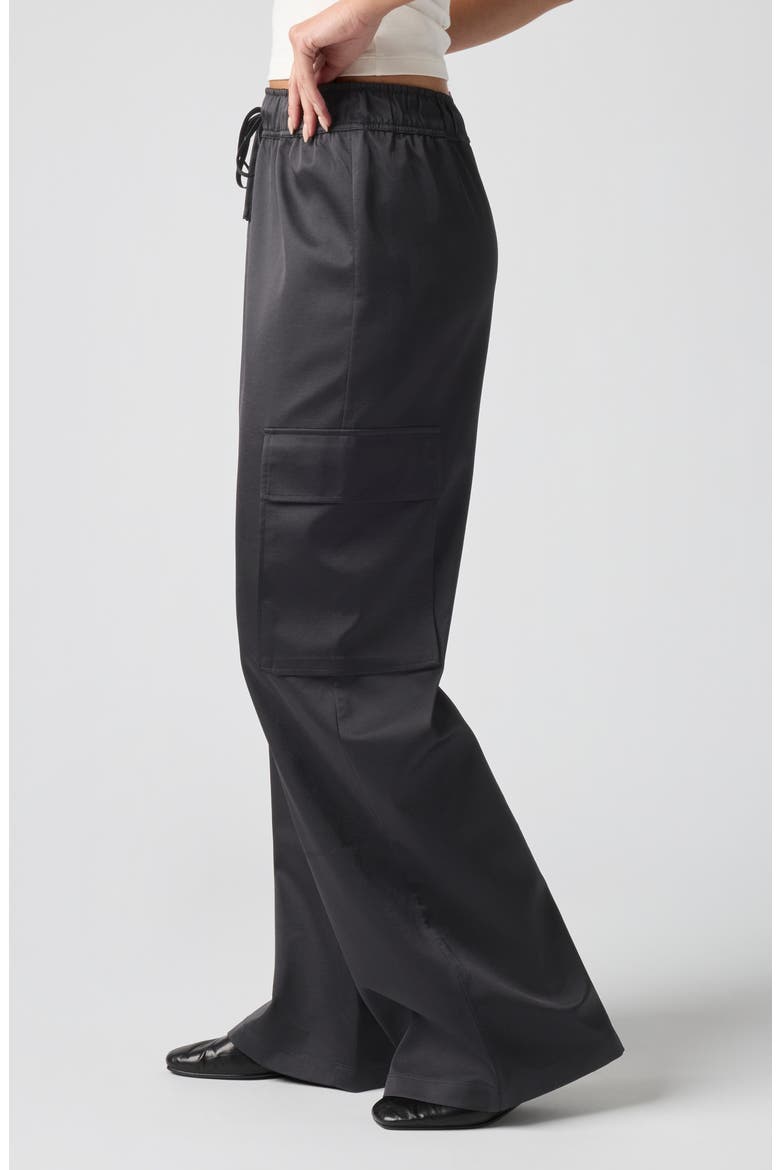 Satin Cargo Pants, Alternate, color, BLACK