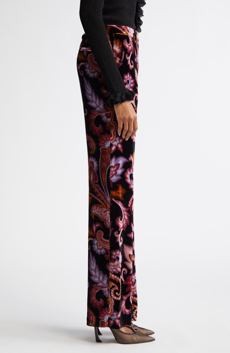 Etro Paisley Print Velvet Straight Leg Pants, Alternate, color, Printed Black Base