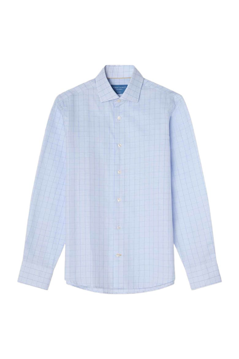 Reynolds Blue Windowpane Cotton Linen Blend Shirt in Contemporary fit, Alternate, color, Blue