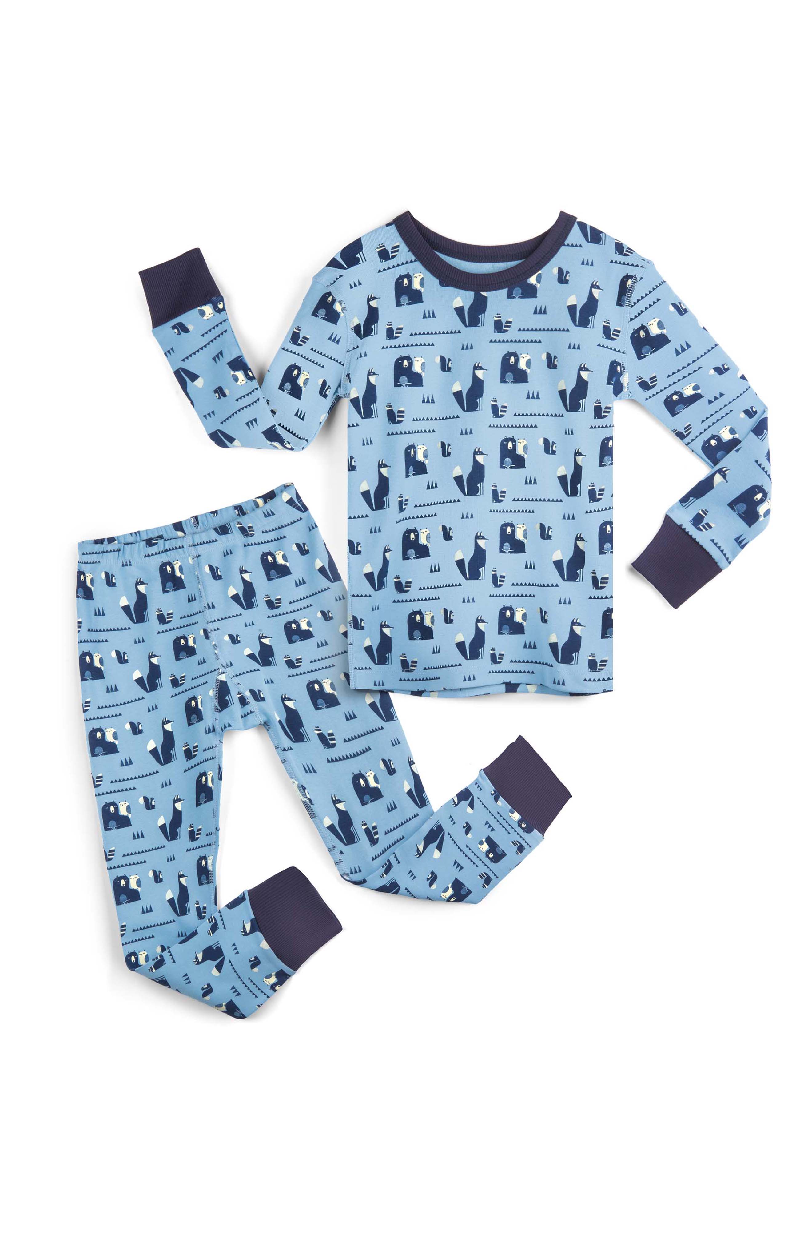 Mightly 100% Organic Cotton Print Long Sleeve Snug Fit Kids Pajamas In Blue