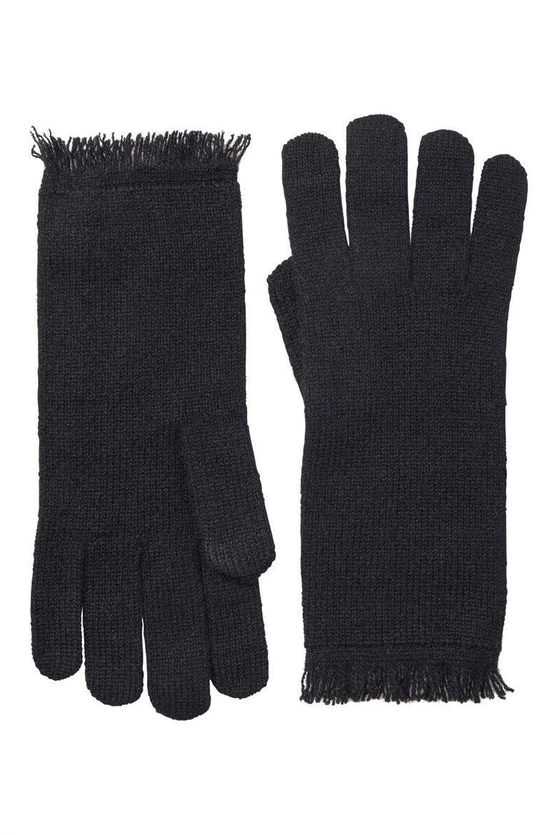 Fringed Cashmere Knit Gloves, Main, color, BLACK