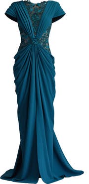 Tadashi Shoji Pleated Lace Gown