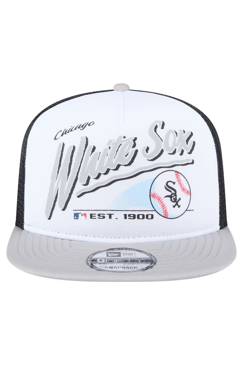 Men's New Era White/Gray Chicago White Sox Retro Script Trucker 9FIFTY Snapback Hat, Alternate, color, White