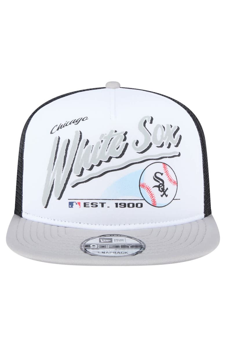 New Era Men's New Era White/Gray Chicago White Sox Retro Script Trucker 9FIFTY Snapback Hat, Alternate, color, White