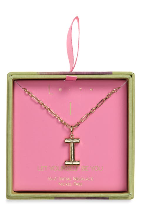 Initial Pendant Paper Clip Chain Necklace