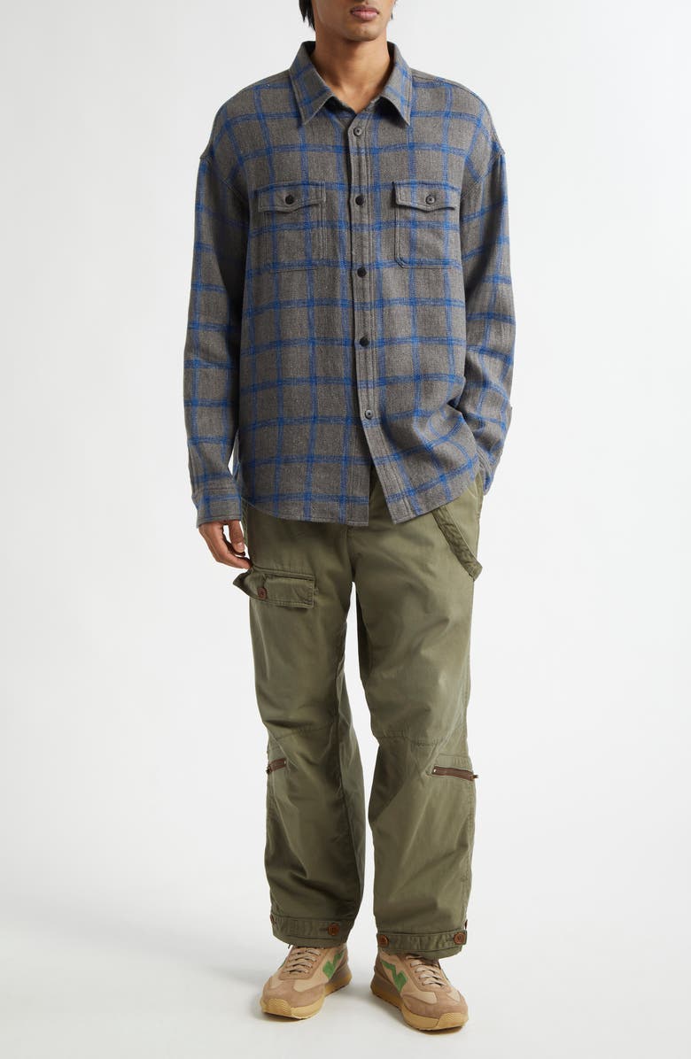 VISVIM Lumber Check Linen & Wool Button-Up Shirt, Alternate, color, Grey