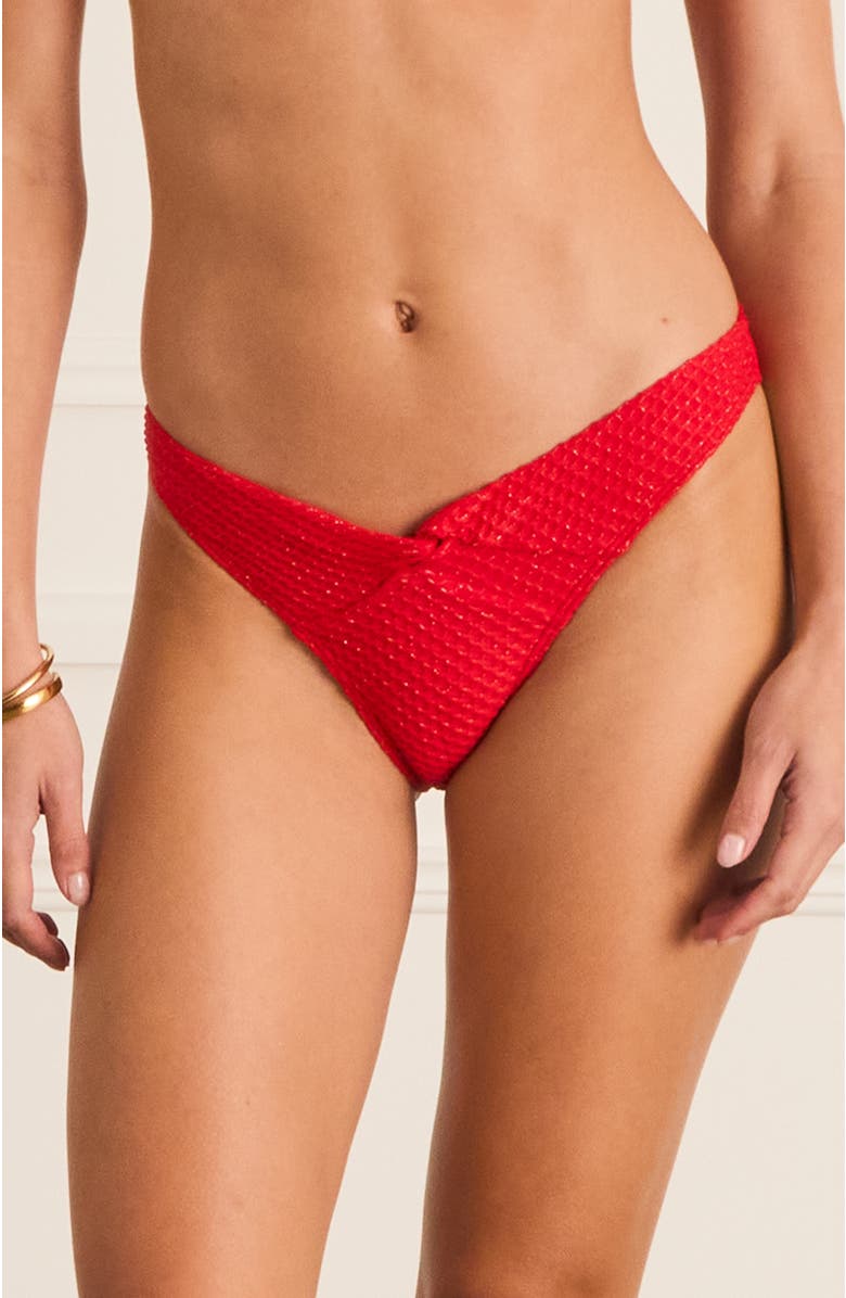 Aqua Blu Dipped Front Presley Cheeky Pant Bikini Bottom, Main, color, Red