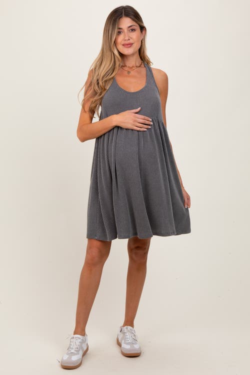 Pinkblush Ribbed Sleeveless Open Back Midi Dress In Gray