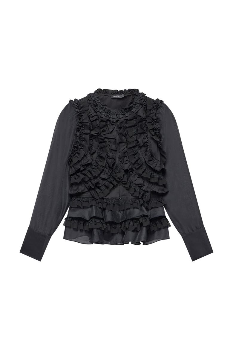 Ruffle Detail Blouse, Alternate, color, Black
