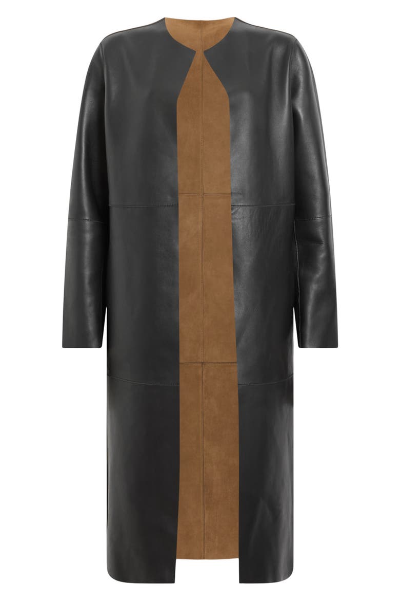 Reversible Leather & Suede Long Jacket, Alternate, color, BROWN/ BLACK