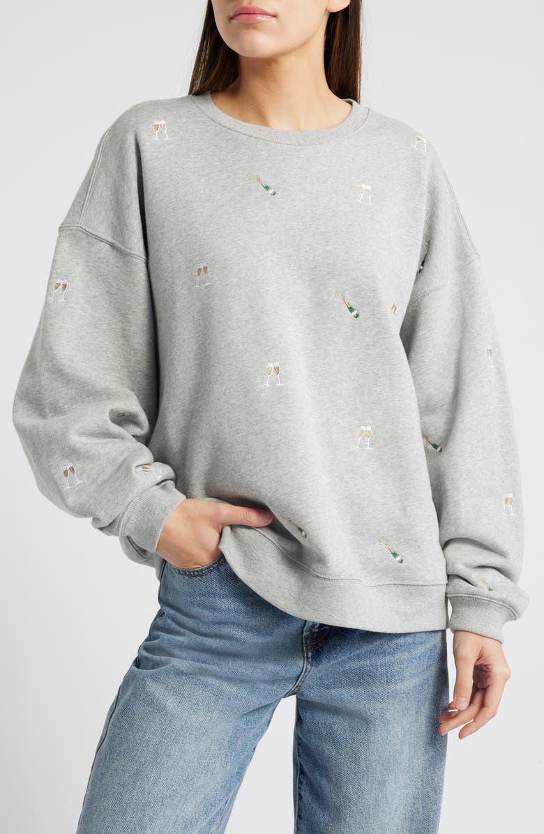 Rails Varsity Cheers Embroidered Cotton Graphic Sweatshirt, Main, color, Champagne Embroidery